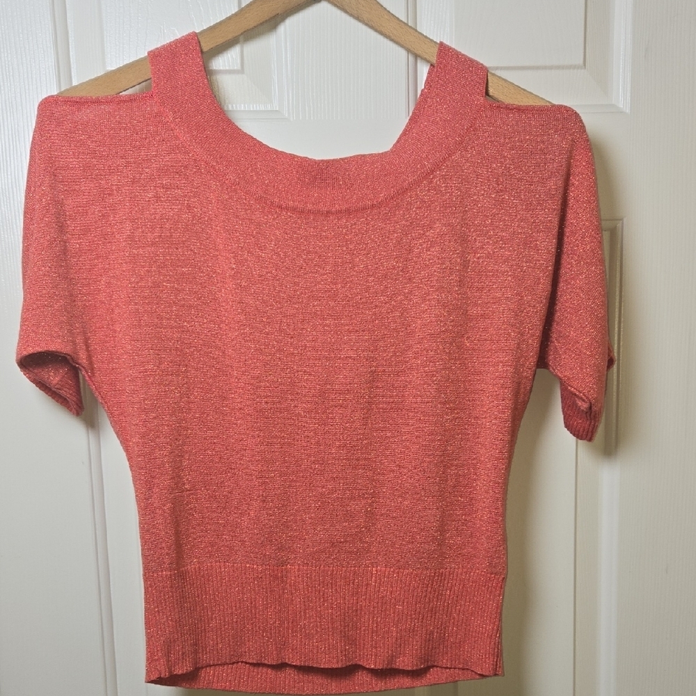 Joseph A Coral Sparkly Knit Batwing Top Y2K  Coquette Shimmering light sweater M